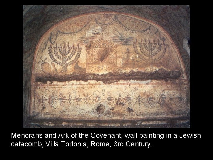 Menorahs and Ark of the Covenant, wall painting in a Jewish catacomb, Villa Torlonia,