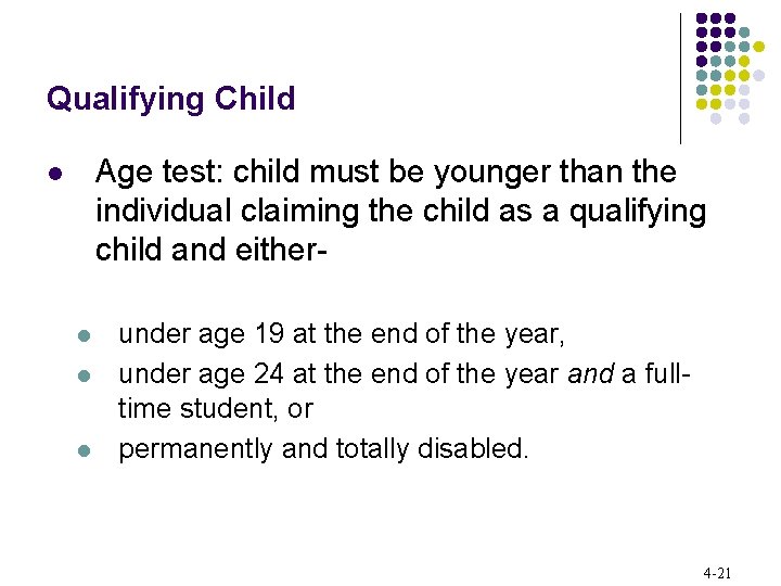 Qualifying Child Age test: child must be younger than the individual claiming the child