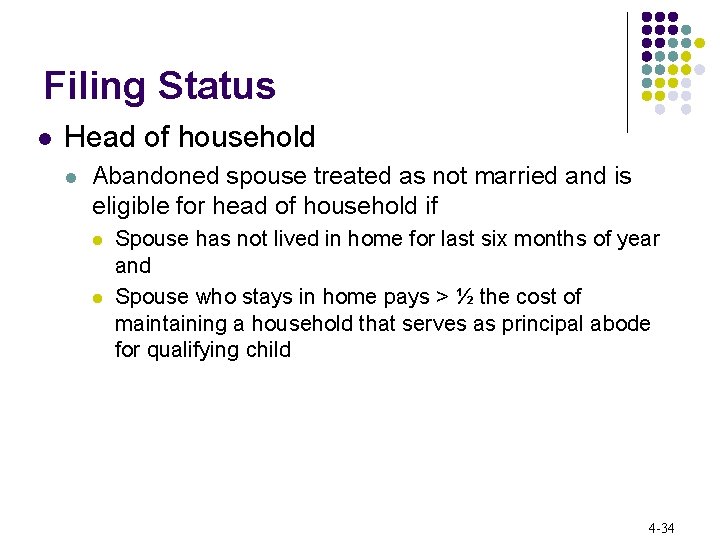 Filing Status l Head of household l Abandoned spouse treated as not married and