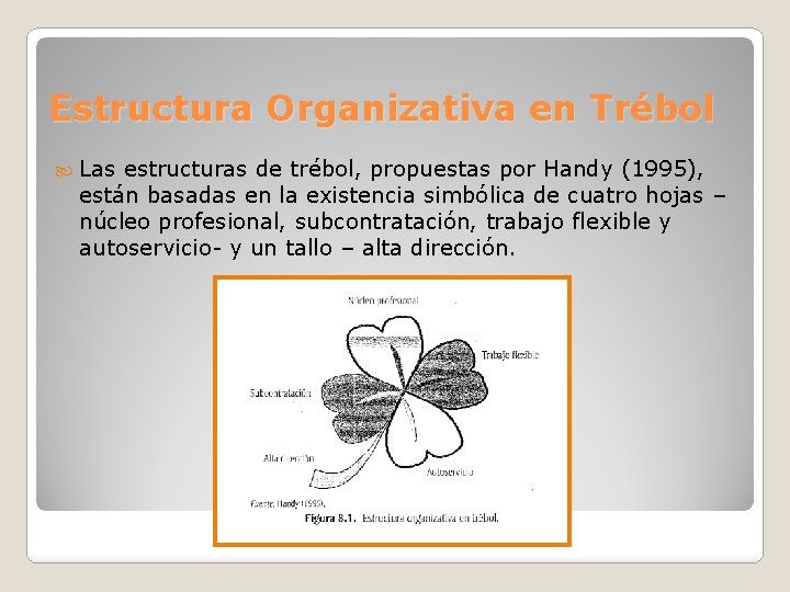 Estructura Organizativa en Trébol Las estructuras de trébol, propuestas por Handy (1995), están basadas