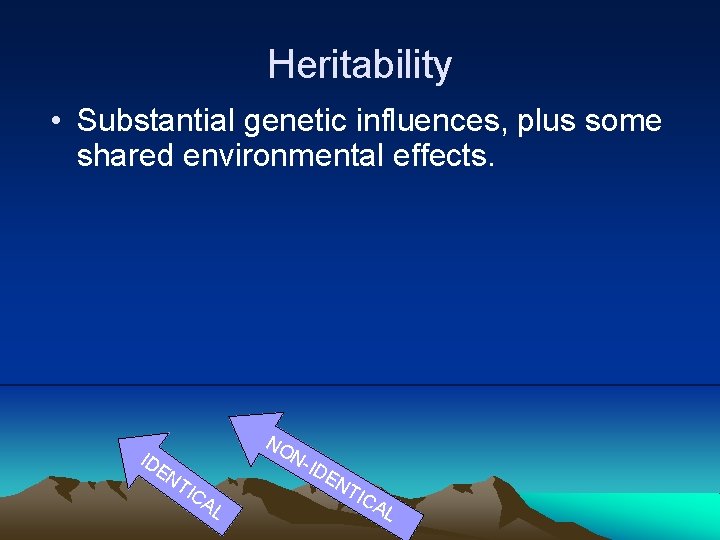 Heritability • Substantial genetic influences, plus some shared environmental effects. NO NID ID EN
