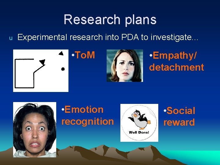 Research plans u Experimental research into PDA to investigate. . . • To. M