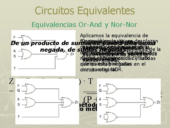 Circuitos Equivalentes Equivalencias Or-And y Nor-Nor De un Aplicamos la equivalencia de Como último