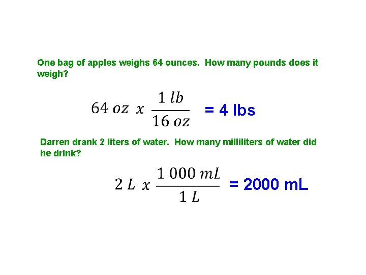 One bag of apples weighs 64 ounces. How many pounds does it weigh? =