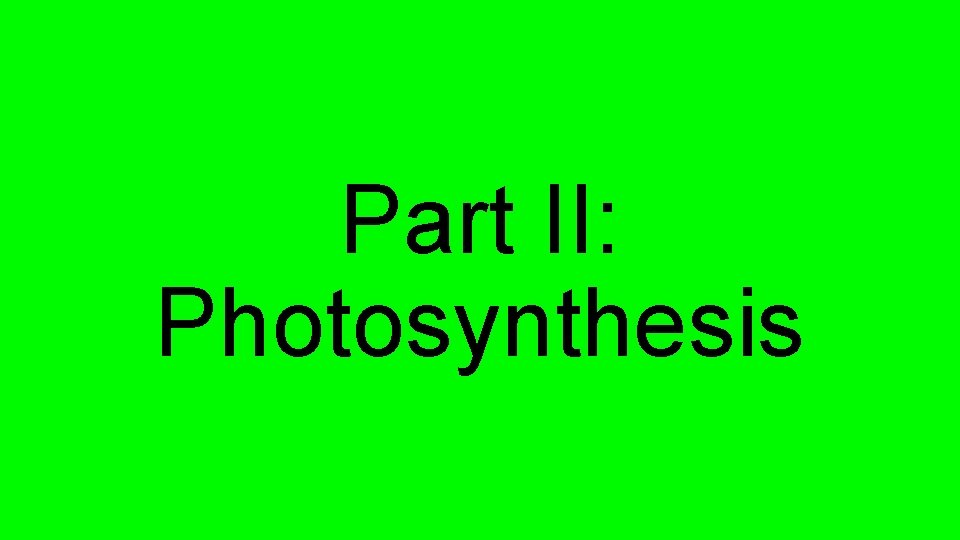 Part II: Photosynthesis 