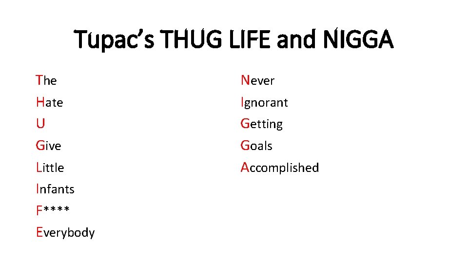 Tupac’s THUG LIFE and NIGGA The Hate U Give Little Infants F**** Everybody Never