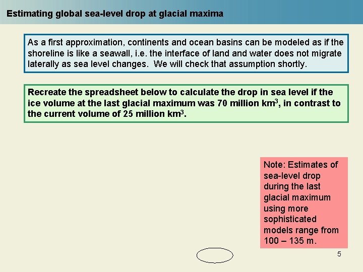 Estimating global sea-level drop at glacial maxima As a first approximation, continents and ocean