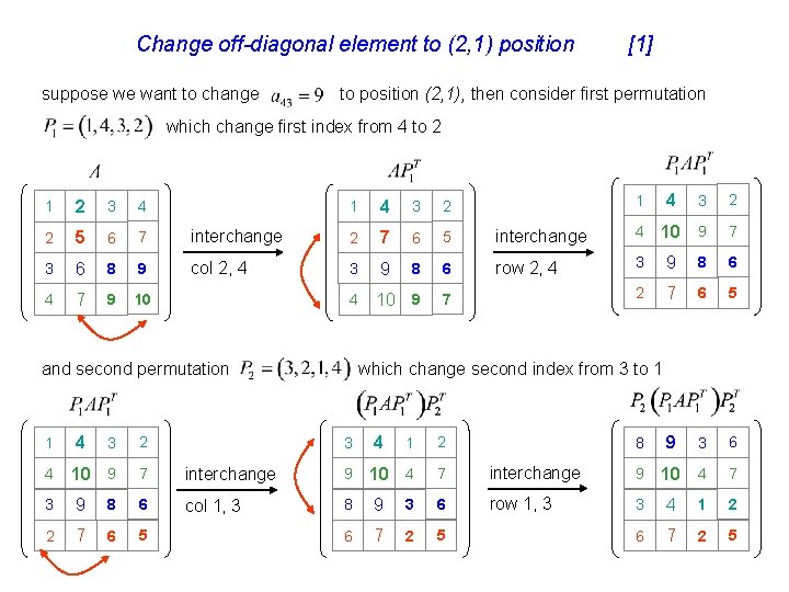 Change off-diagonal element to (2, 1) position suppose we want to change [1] to