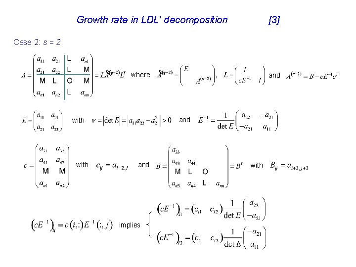 Growth rate in LDL’ decomposition [3] Case 2: s = 2 where and with