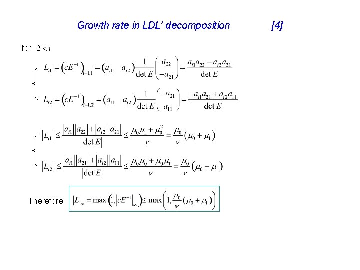 Growth rate in LDL’ decomposition for Therefore [4] 