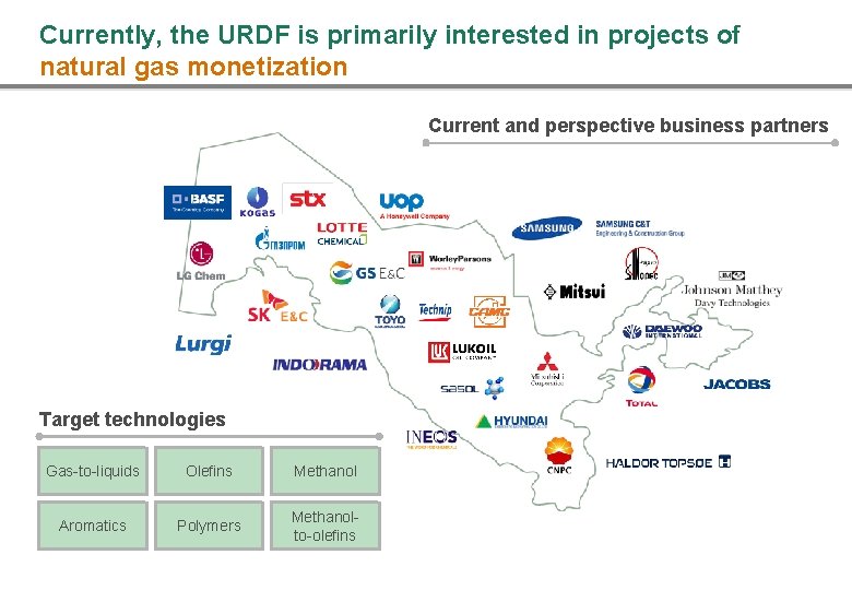 Currently, the URDF is primarily interested in projects of natural gas monetization Current and