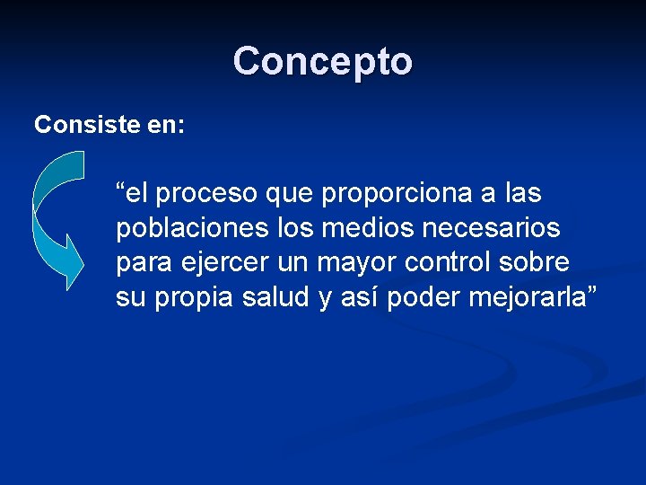 Concepto Consiste en: “el proceso que proporciona a las poblaciones los medios necesarios para