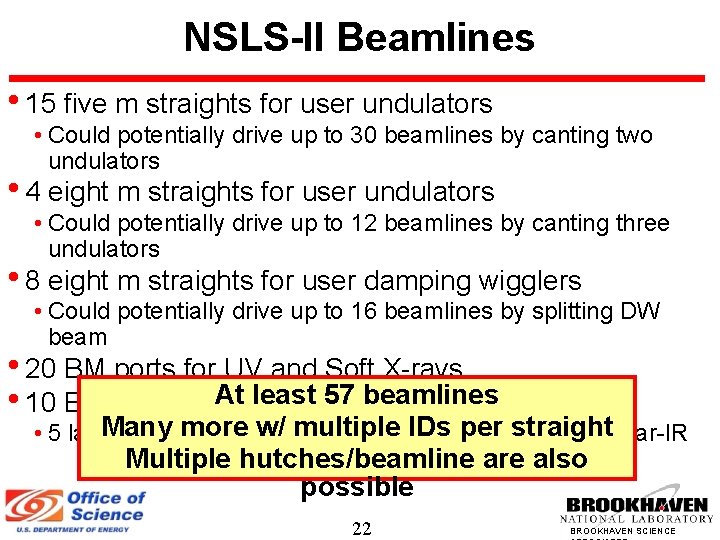 NSLS-II Beamlines • 15 five m straights for user undulators • Could potentially drive