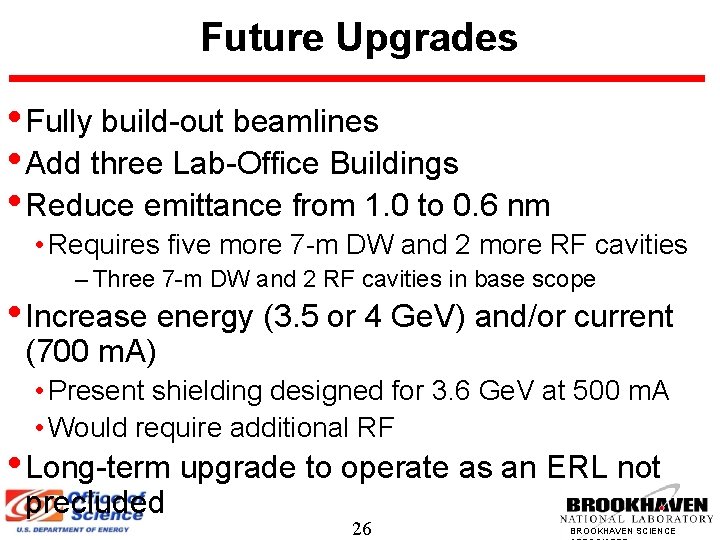 Future Upgrades • Fully build-out beamlines • Add three Lab-Office Buildings • Reduce emittance