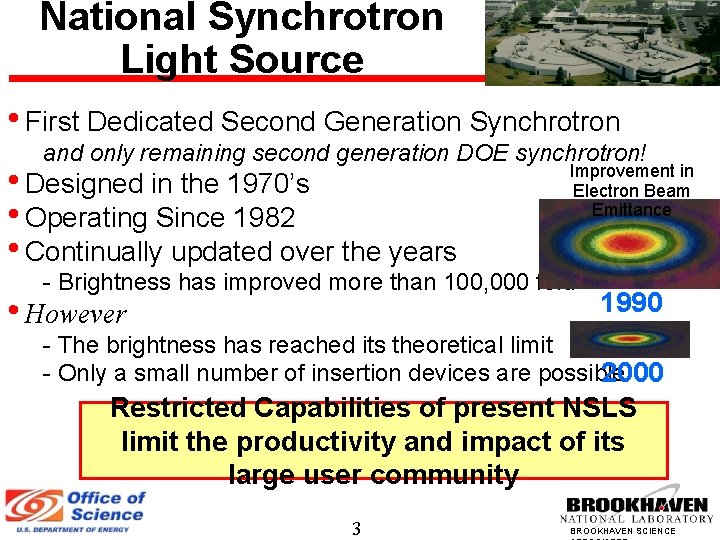 National Synchrotron Light Source • First Dedicated Second Generation Synchrotron and only remaining second