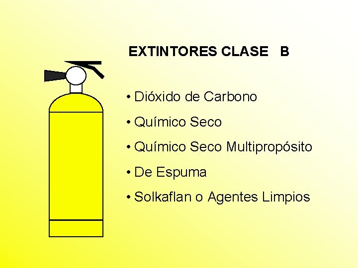 EXTINTORES CLASE B • Dióxido de Carbono • Químico Seco Multipropósito • De Espuma