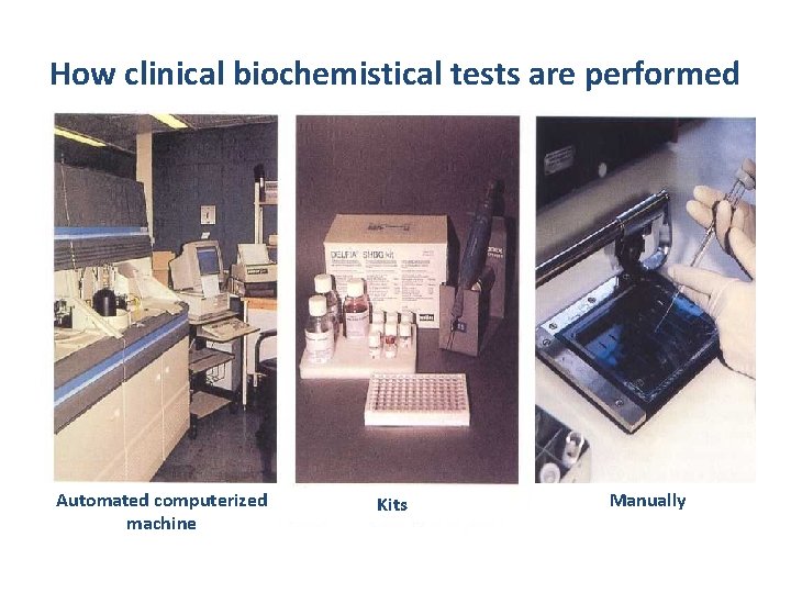 How clinical biochemistical tests are performed Automated computerized machine Kits Manually 