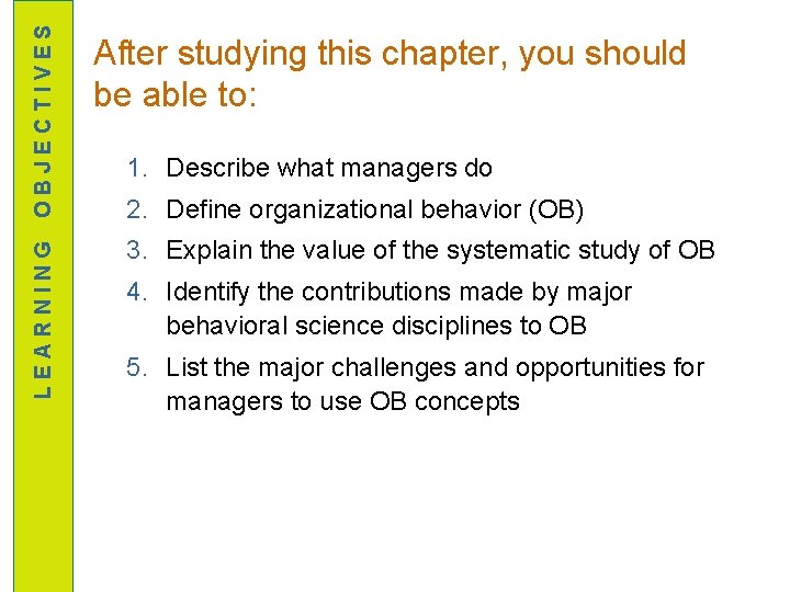 OBJECTIVES LEARNING After studying this chapter, you should be able to: 1. Describe what