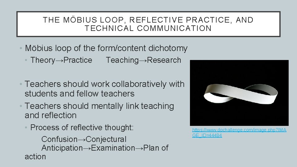 THE MÖBIUS LOOP, REFLECTIVE PRACTICE, AND TECHNICAL COMMUNICATION • Möbius loop of the form/content