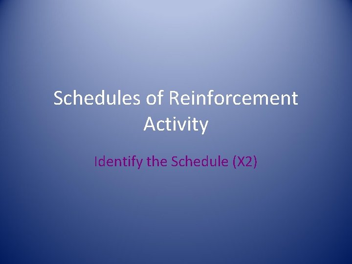 Schedules of Reinforcement Activity Identify the Schedule (X 2) 