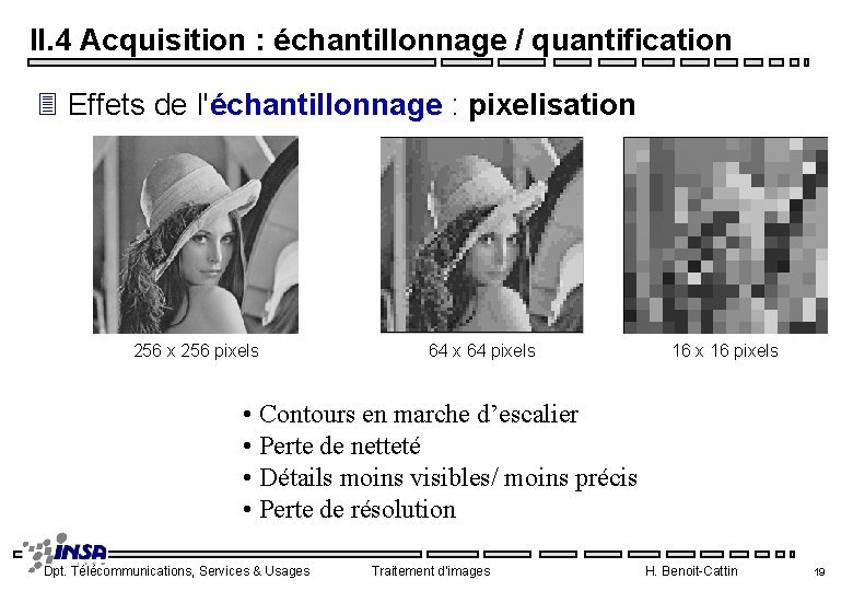 II. 4 Acquisition : échantillonnage / quantification 3 Effets de l'échantillonnage : pixelisation 256