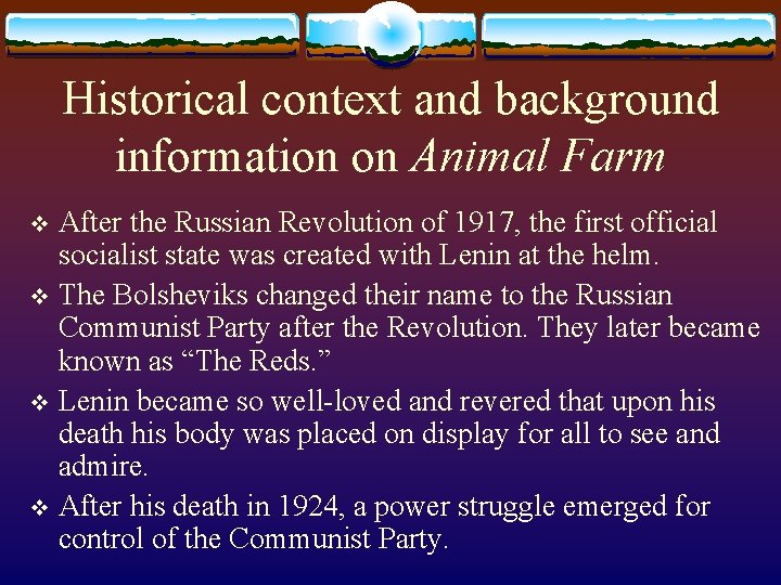 Historical context and background information on Animal Farm After the Russian Revolution of 1917,