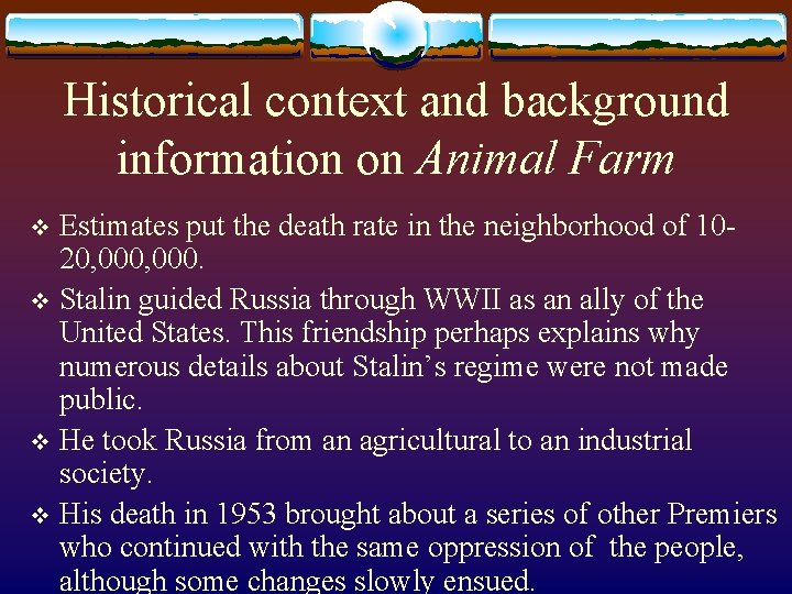 Historical context and background information on Animal Farm Estimates put the death rate in