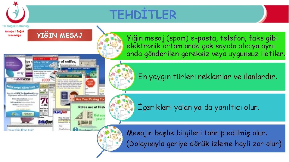 TEHDİTLER YIĞIN MESAJ Yığın mesaj (spam) e-posta, telefon, faks gibi elektronik ortamlarda çok sayıda