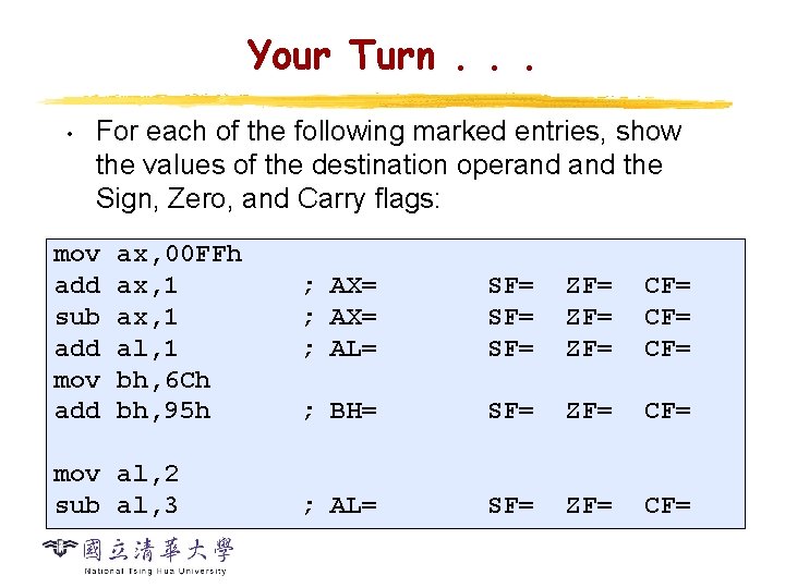 Your Turn. . . • For each of the following marked entries, show the Your Turn. . . • For each of the following marked entries, show the