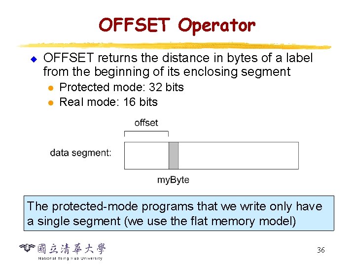 OFFSET Operator u OFFSET returns the distance in bytes of a label from the