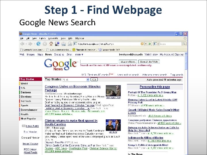 Step 1 - Find Webpage Google News Search 