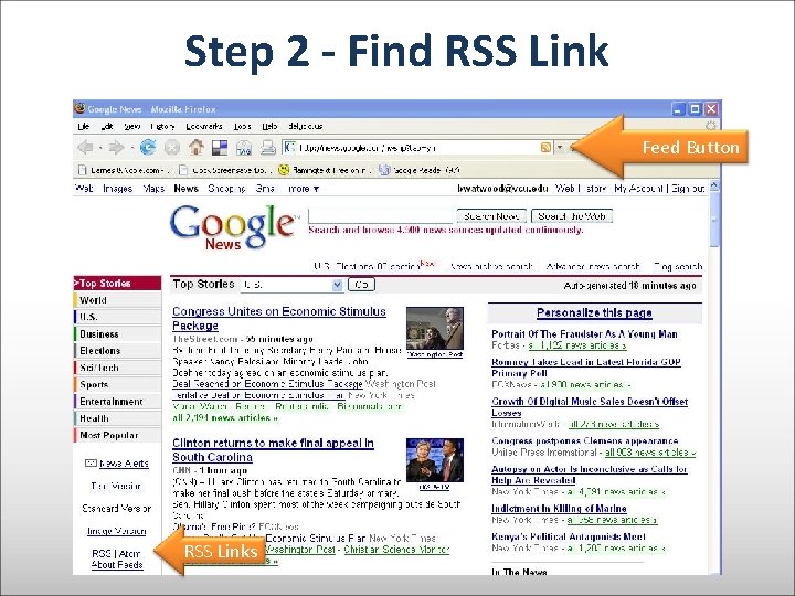 Step 2 - Find RSS Link Feed Button RSS Links 