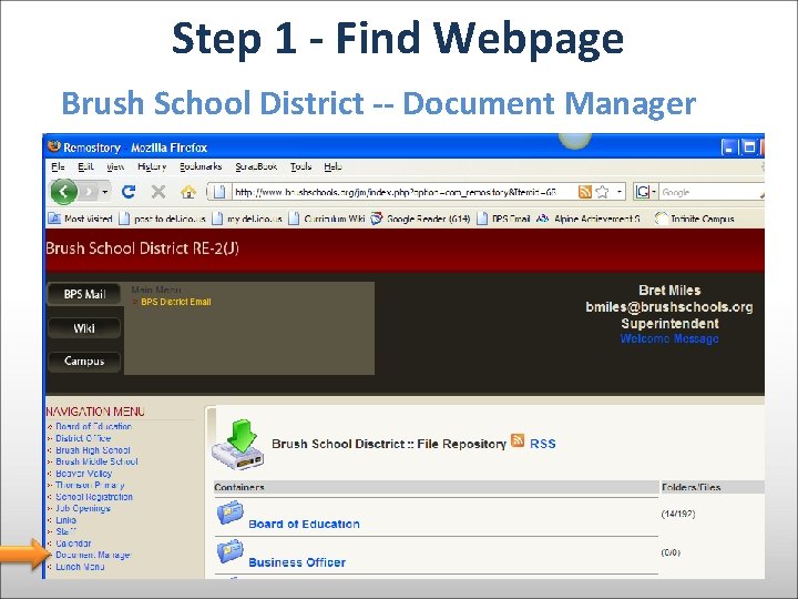 Step 1 - Find Webpage Brush School District -- Document Manager 