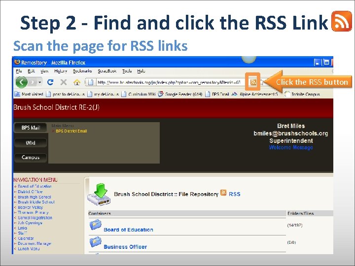 Step 2 - Find and click the RSS Link Scan the page for RSS