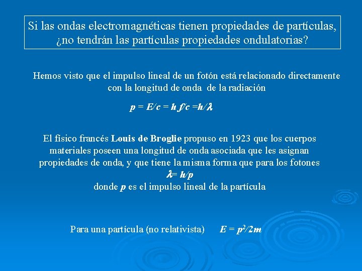 Si las ondas electromagnéticas tienen propiedades de partículas, ¿no tendrán las partículas propiedades ondulatorias?