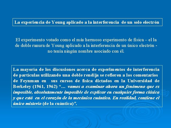 La experiencia de Young aplicado a la interferencia de un solo electrón El experimento