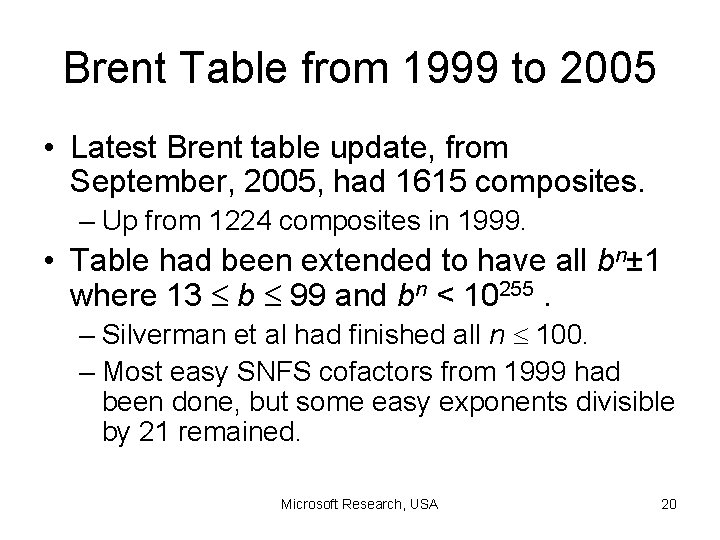 Brent Table from 1999 to 2005 • Latest Brent table update, from September, 2005,