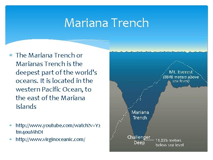 Mariana Trench The Mariana Trench or Marianas Trench is the deepest part of the