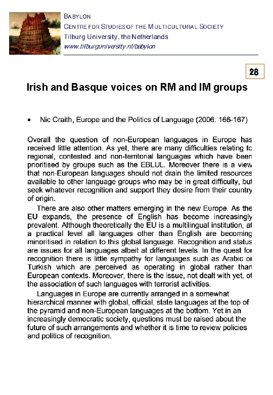 28 Irish and Basque voices on RM and IM groups 