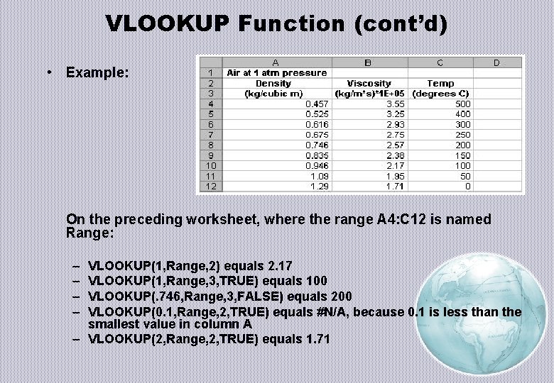 VLOOKUP Function (cont’d) • Example: On the preceding worksheet, where the range A 4: