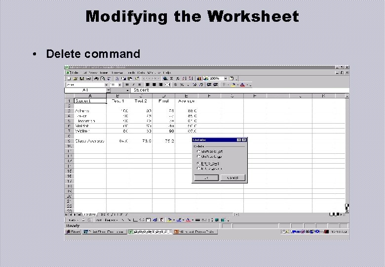 Modifying the Worksheet • Delete command 