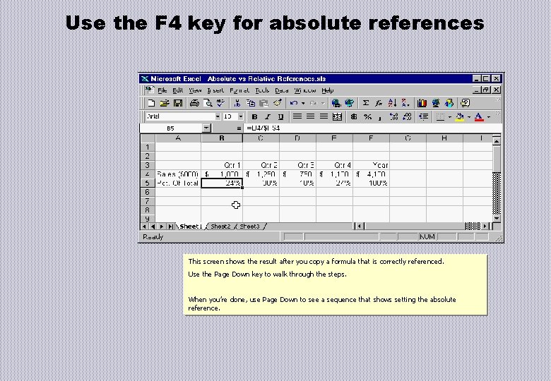Use the F 4 key for absolute references This screen shows the result after