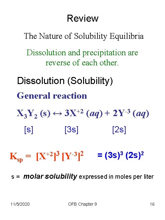 Review The Nature of Solubility Equilibria Dissolution and precipitation are reverse of each other.