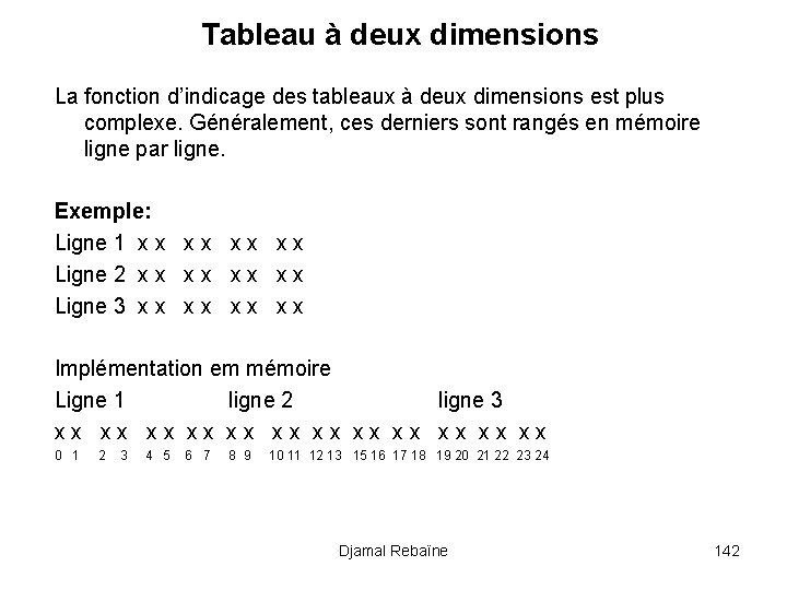 Tableau à deux dimensions La fonction d’indicage des tableaux à deux dimensions est plus