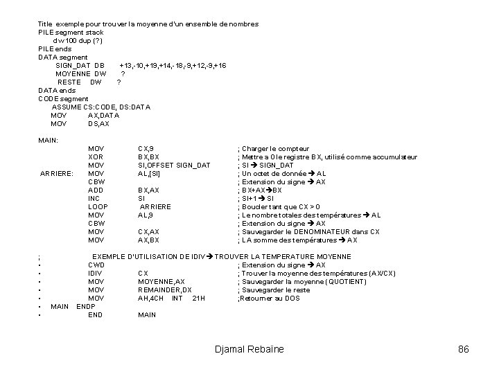 Title exemple pour trouver la moyenne d’un ensemble de nombres PILE segment stack dw