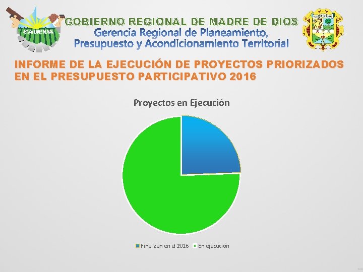 GOBIERNO REGIONAL DE MADRE DE DIOS INFORME DE LA EJECUCIÓN DE PROYECTOS PRIORIZADOS EN