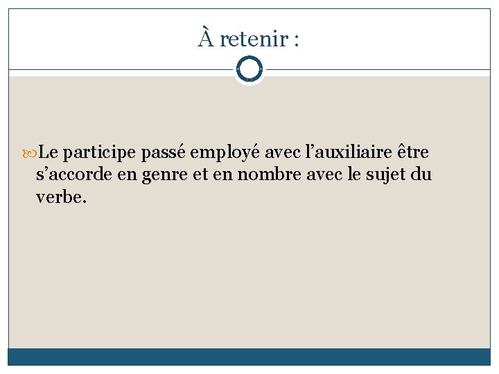 À retenir : Le participe passé employé avec l’auxiliaire être s’accorde en genre et