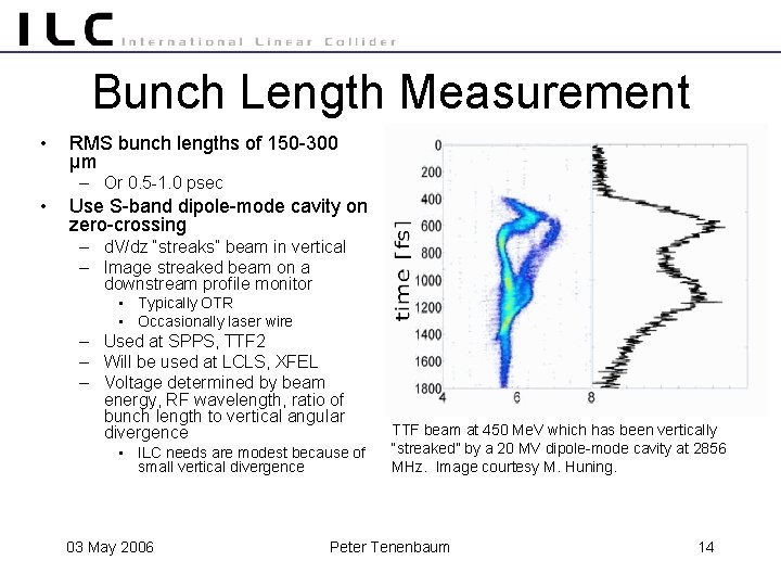 Bunch Length Measurement • RMS bunch lengths of 150 -300 μm – Or 0.