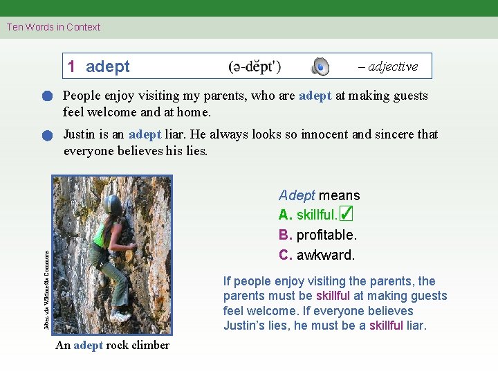 Ten Words in Context 1 adept – adjective People enjoy visiting my parents, who