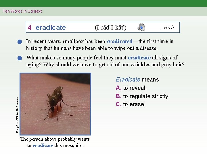 Ten Words in Context 4 eradicate – verb In recent years, smallpox has been